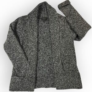 Mary Made In Itay Womens Gray Black Thick Wool Blend Open Cardigan M/L Pockets